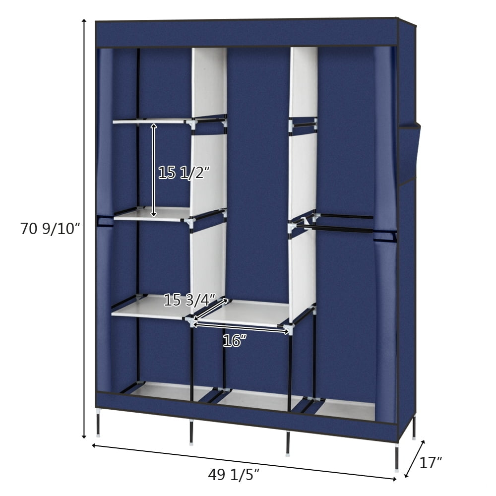 Hommoo 71" Portable Closet Wardrobe, Clothes Rack Storage Organizer with Shelves - Blue Image 3