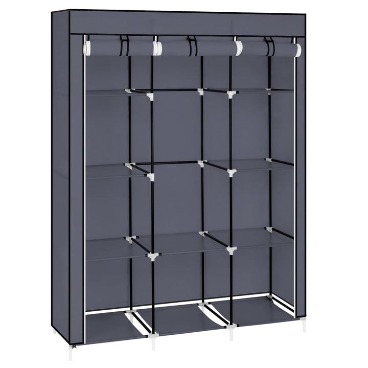 Hommoo 67" Portable Closet Wardrobe, Storage Organizer with 10 Shelves - Easy to Assemble - Gray Image 3