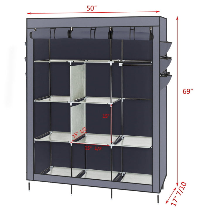 Hommoo 69" High-leg Non-woven Fabric Cloth Wardrobe, Closet Shoe Storage Cabinet Organizer Shelves - Gray Image 3