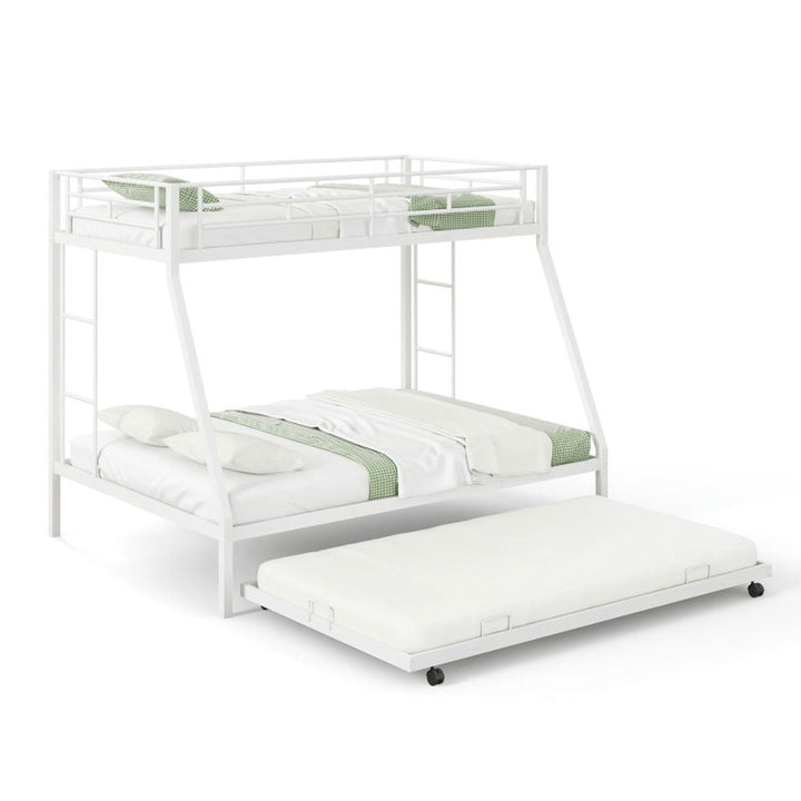 Hommoo Modern Bunk Bed,Twin Over Full Bunk Bed Frame with Trundle for Guest Room-White Image 1