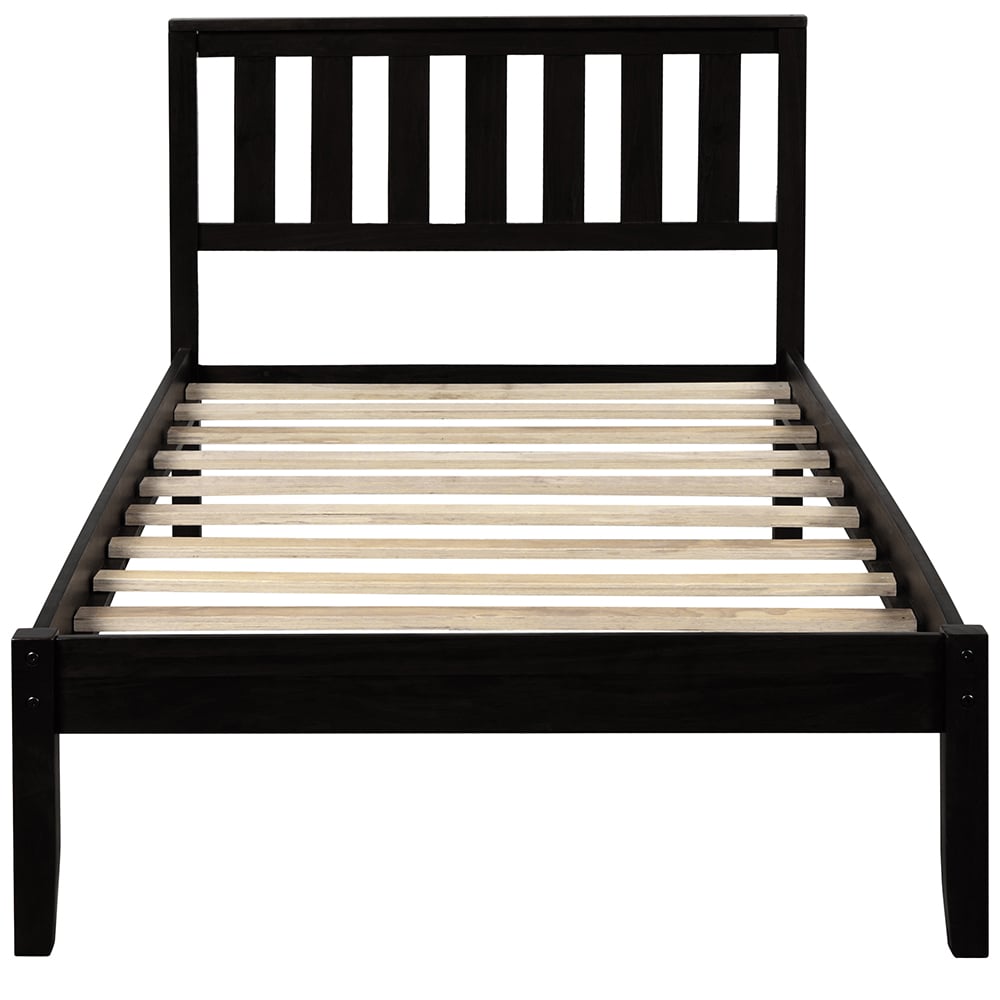 Hommoo Solid Wood Platform Beds with Headboard and Wood Slat Support, Classic Bed Frame - Twin - Espresso Image 2