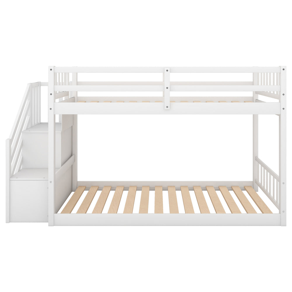 Hommoo Solid Wood Twin-Over-Twin Bunk Bed for Kids Teens, Modern Bed Frame for Bedroom Guest Room, Ladder with Storage, Image 2