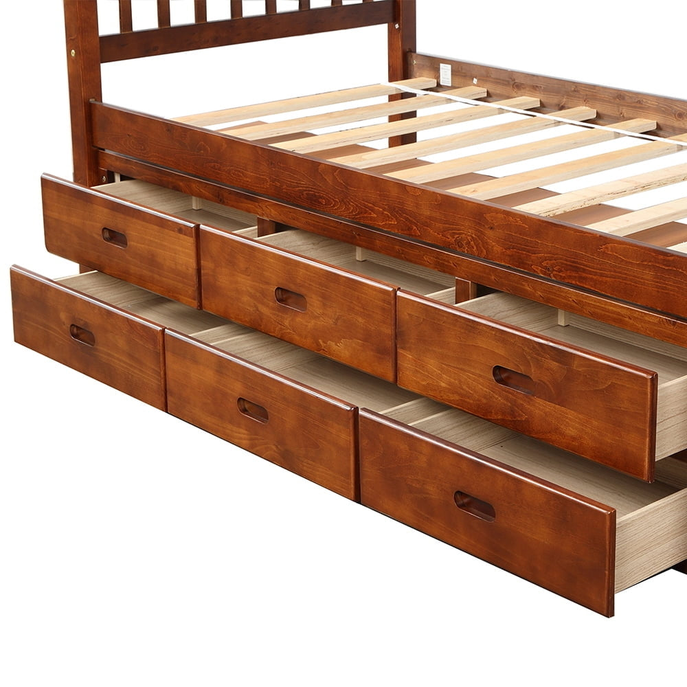 Hommoo Modern Wood with Storage Platform Bed, Twin, Walnut Image 3