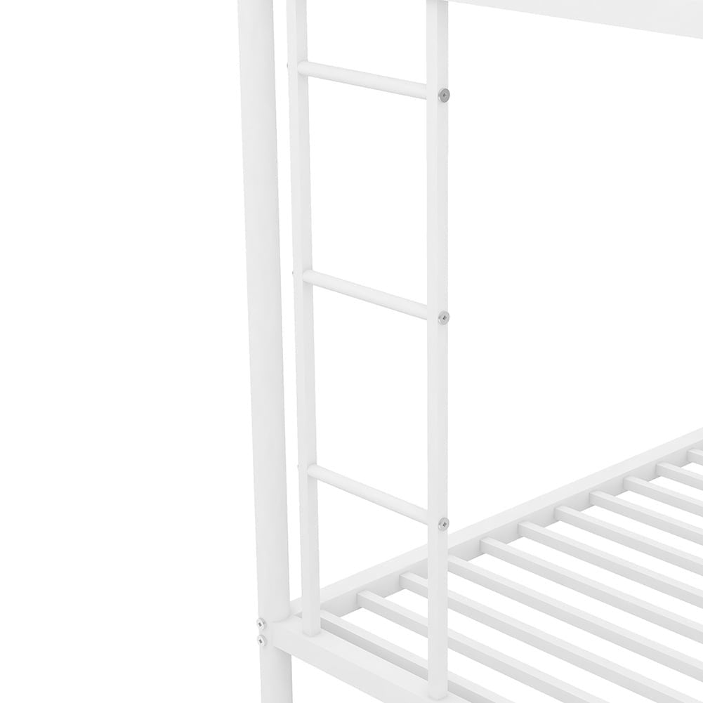 Hommoo Twin Over Full Metal Bunk Bed with Trundle and 2 Ladder for 3 People - White Image 4