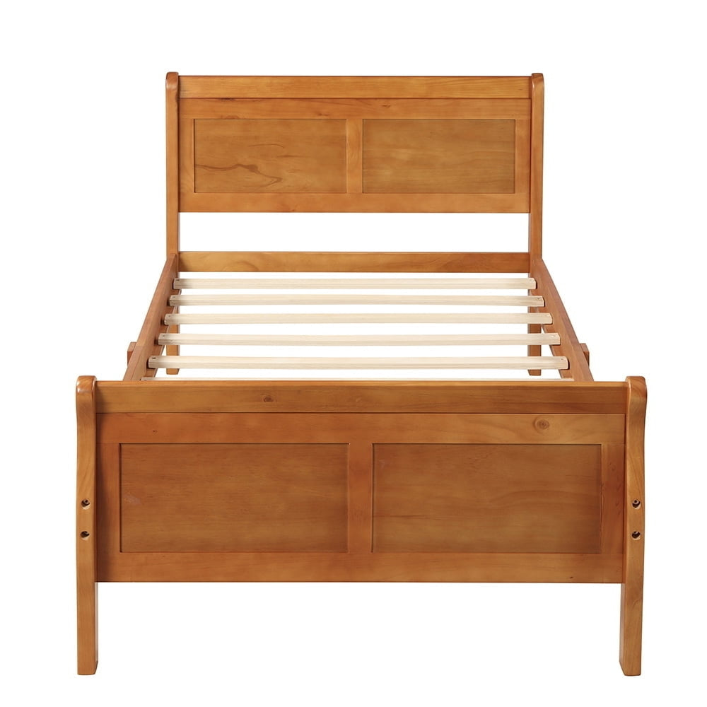 Hommoo Wood Platform Beds with Headboard, Twin Bed Frame, Oak Image 2