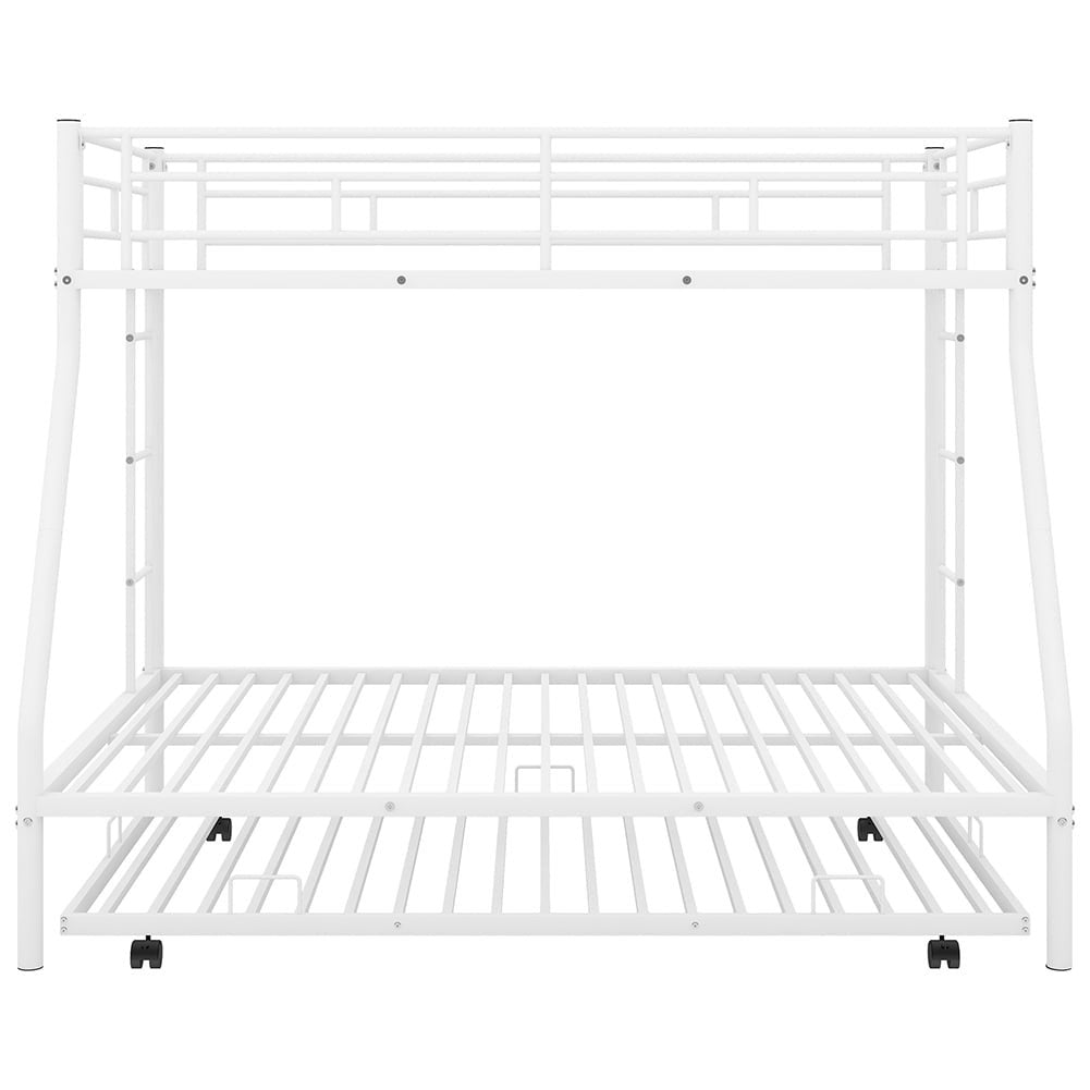 Hommoo Twin Over Full Metal Bunk Bed with Trundle and 2 Ladder for 3 People - White Image 5