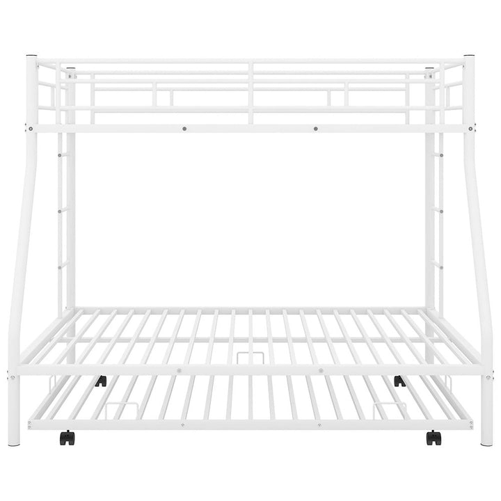 Hommoo Twin Over Full Metal Bunk Bed with Trundle and 2 Ladder for 3 People - White Image 5