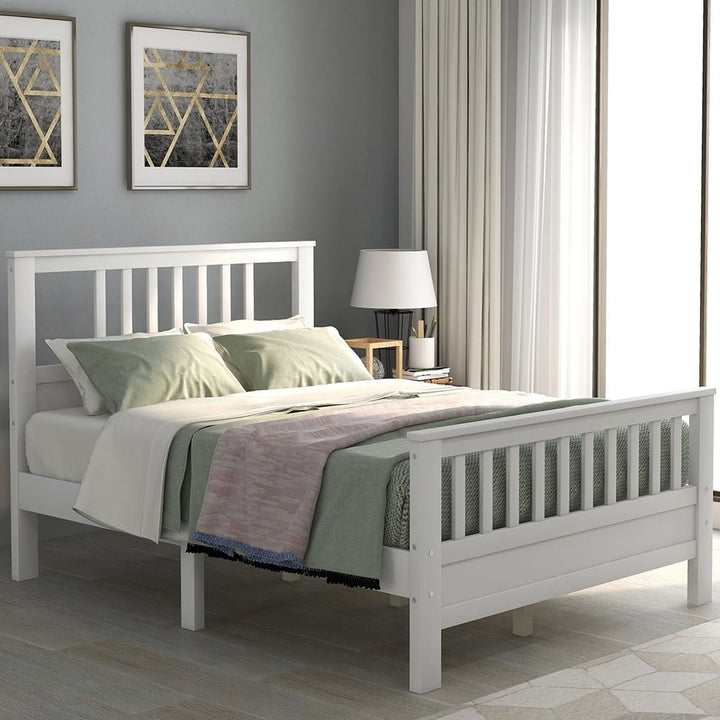 Hommoo Modern Wood Platform Bed for Home Hotel, Full Size Bed Frame with Headboard and Footboard, White Image 3