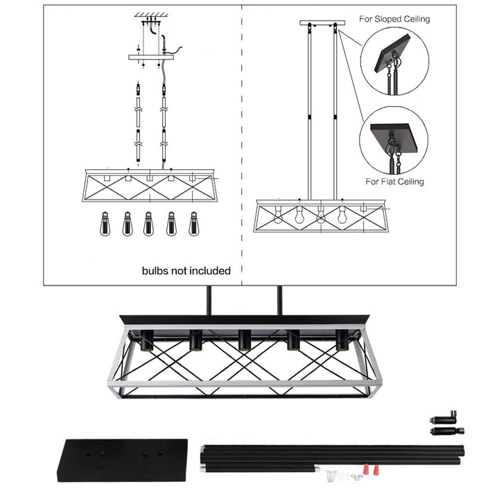 Hommoo 5-Light Farmhouse Chandeliers, Rectangle Wood Metal Pendant Light for Kitchen, Living Room(No Bulbs), White Image 4