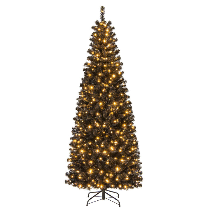 6/7 FT Pre-lit Black Christmas Tree Artificial PVC Slim Pencil Halloween Tree Image 5