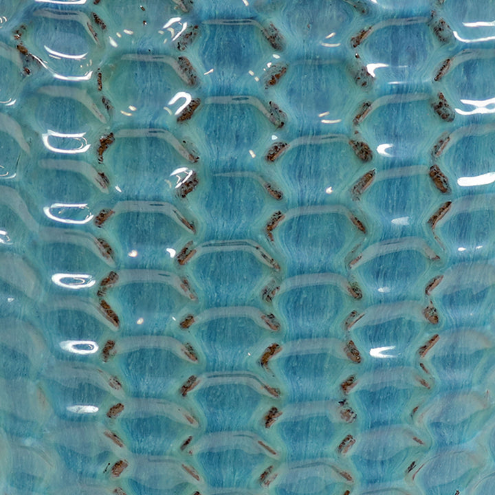 Sunnydaze Turquoise Raised Hexagon Pattern Ceramic Planter - 14" Image 7