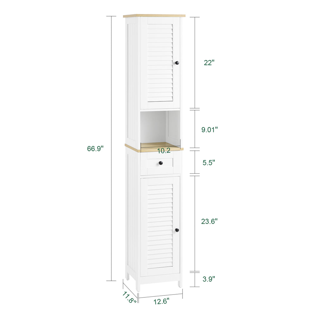 Haotian FRG236-WN, White Floor Standing Bathroom Storage Cabinet Linen Tower Image 2