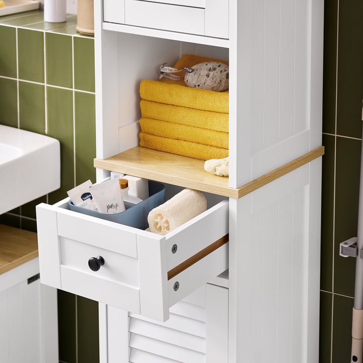 Haotian FRG236-WN, White Floor Standing Bathroom Storage Cabinet Linen Tower Image 4