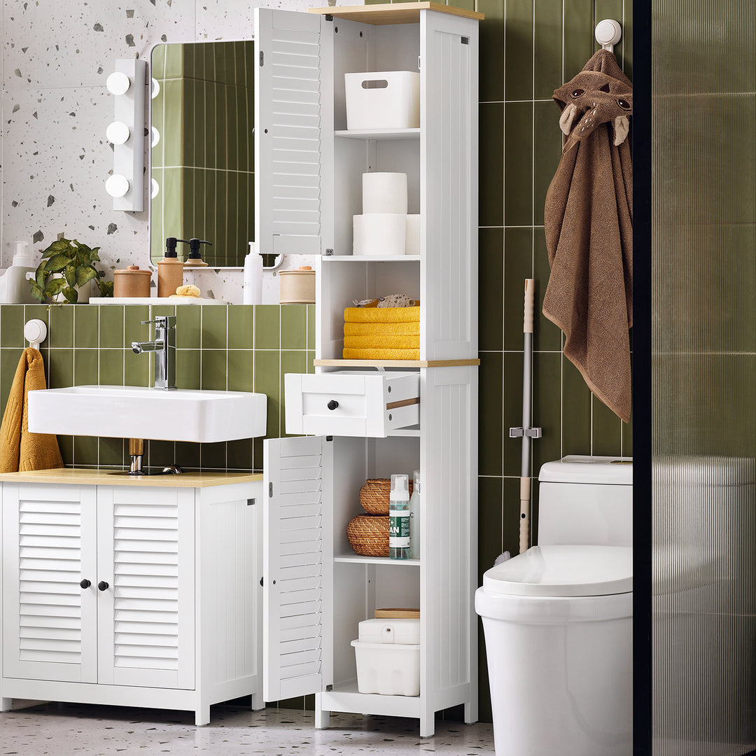 Haotian FRG236-WN, White Floor Standing Bathroom Storage Cabinet Linen Tower Image 6