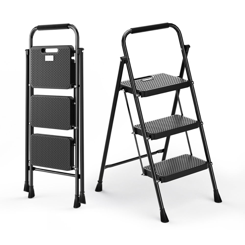 Hommoo Step Ladder, Folding Step Stool, Stepladders,Portable Folding 3 Step Ladder with Wide Anti-Slip Pedal and Image 1