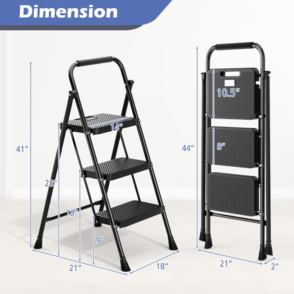 Hommoo Step Ladder, Folding Step Stool, Stepladders,Portable Folding 3 Step Ladder with Wide Anti-Slip Pedal and Image 2