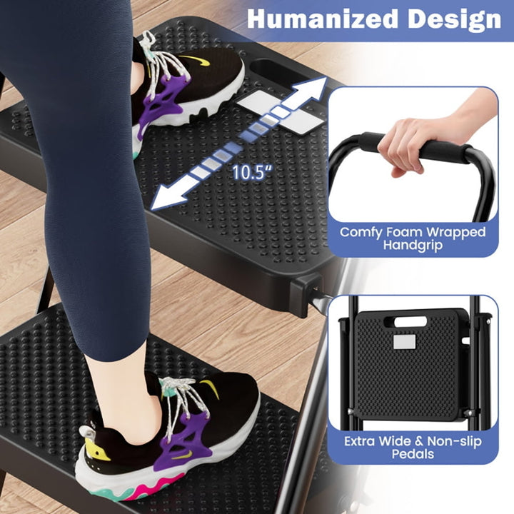 Hommoo Step Ladder, Folding Step Stool, Stepladders,Portable Folding 3 Step Ladder with Wide Anti-Slip Pedal and Image 4