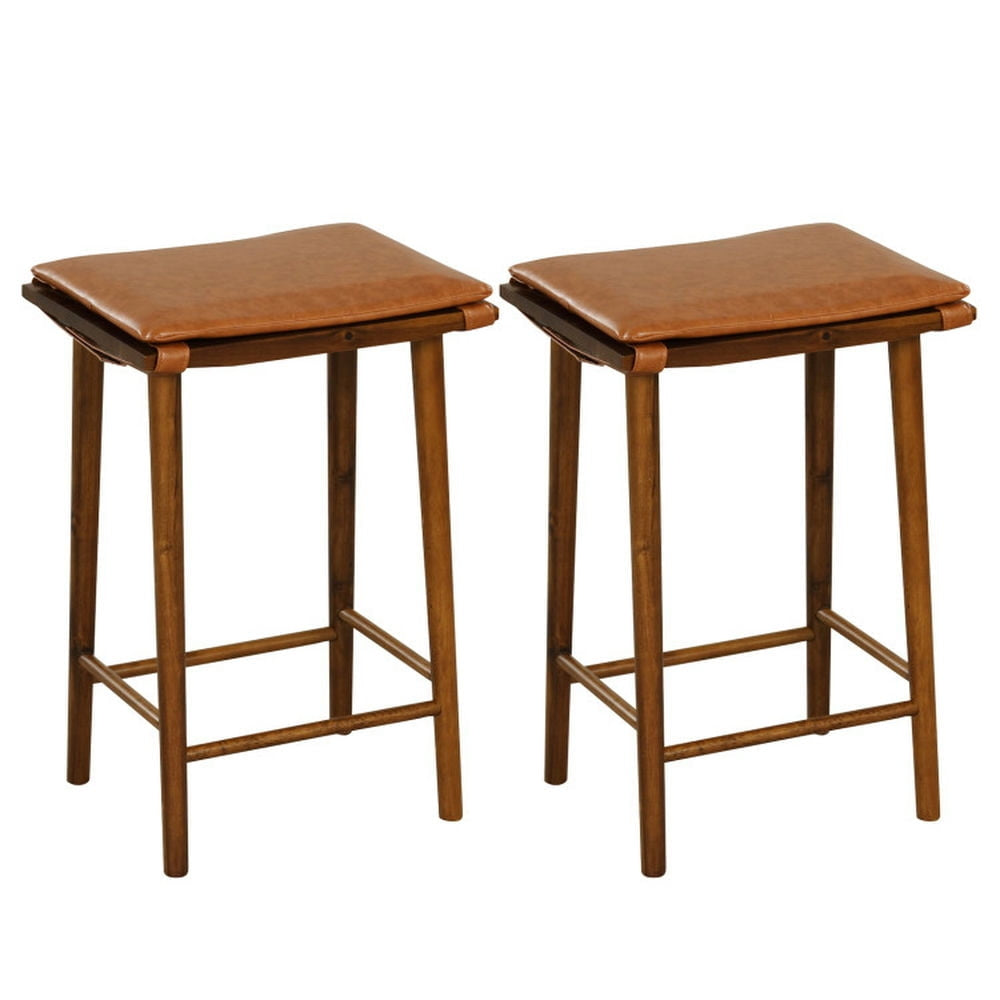 Hommoo Set of 2 25.5 Inch Barstools with Removable Cushion and Footrest Image 1