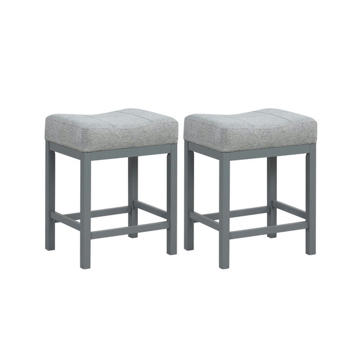 Hommoo Counter Bar Stools, Dining Stool,24.5 Inches Linen Fabric Saddle Stools Set of 2 with Cushioned Seat-Gray Image 1