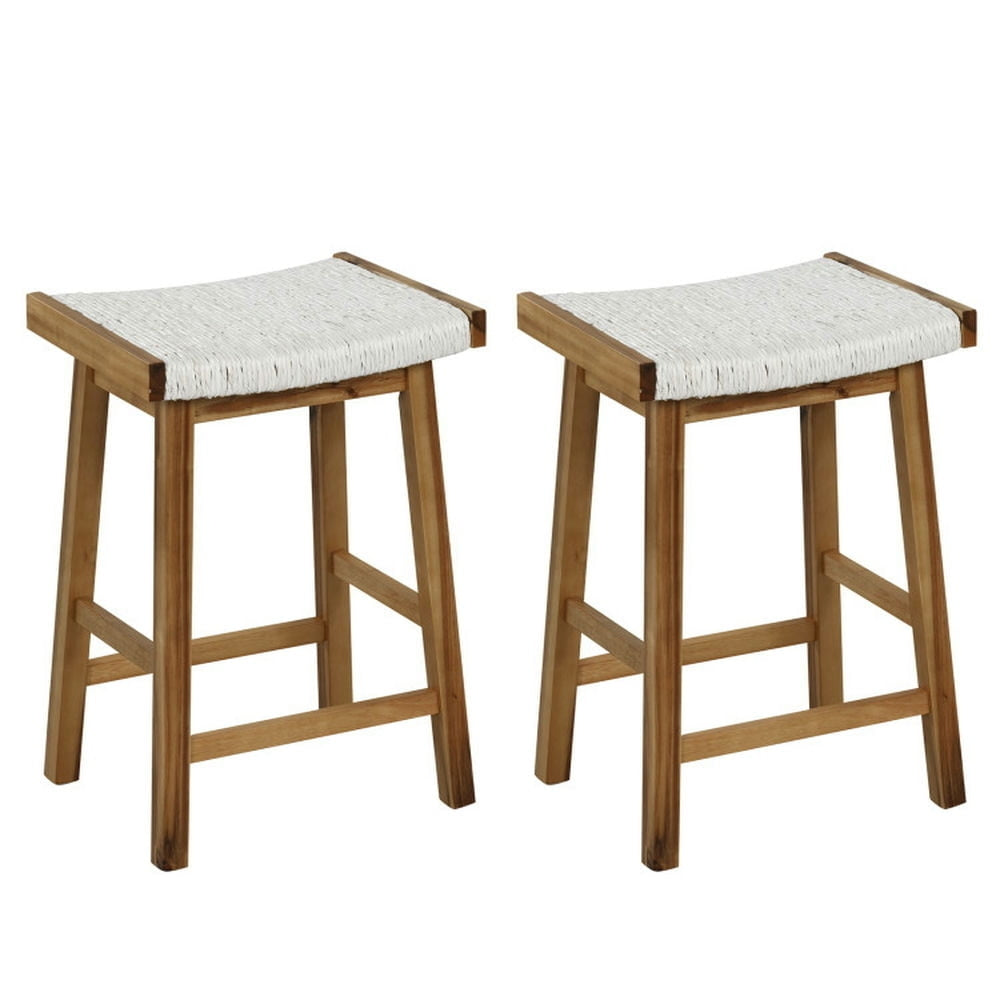 Hommoo Set of 2 25.5 Inch Dining Bar Stool with Seaweed Woven Seat Image 1