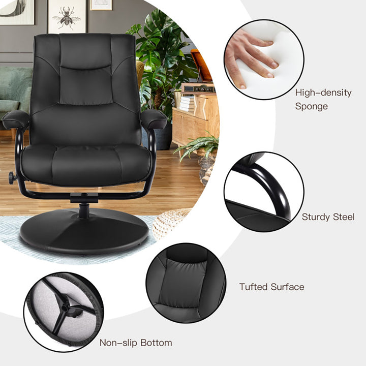 Hommoo Swivel Lounge Chair Recliner with Ottoman-Black, Multi-Functional Swivel Chair, Thick Sponge Pads, Back Image 4