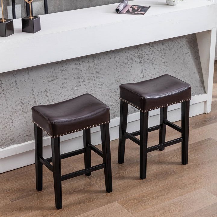 Hommoo Set of 2 Bar Stools, 26" Backless Tufted PU Counter Stools, Brown Image 1