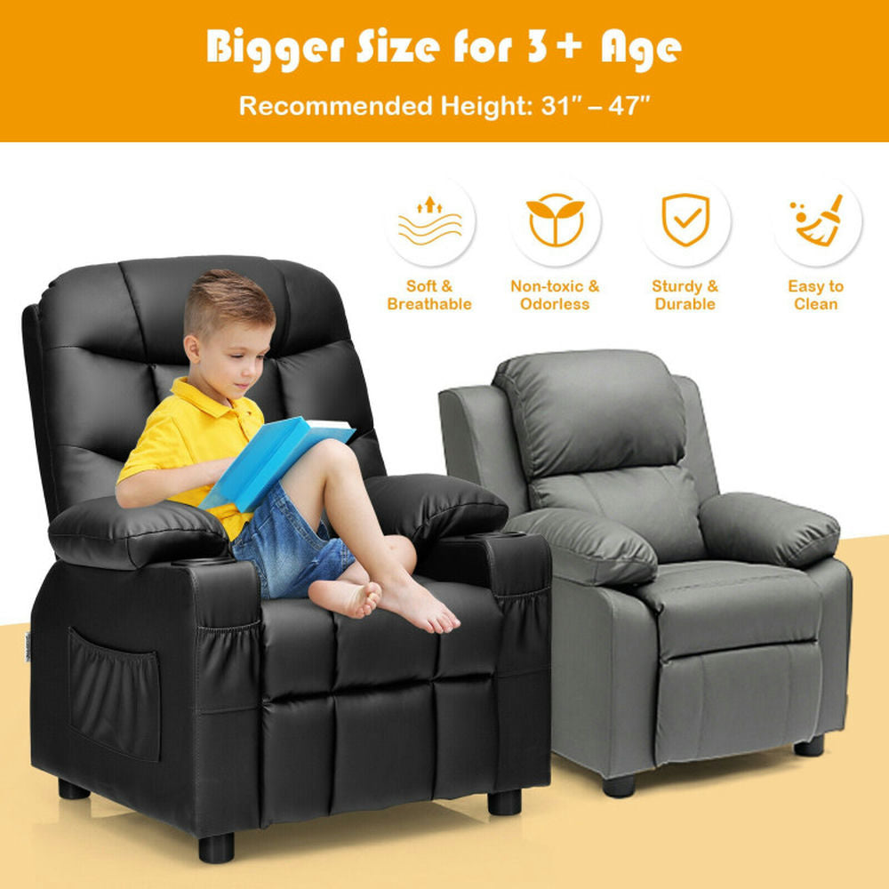 Hommoo Kids Recliner Chair with Cup Holder and Footrest for Children-Black, Kids Chairs for Kids Image 3