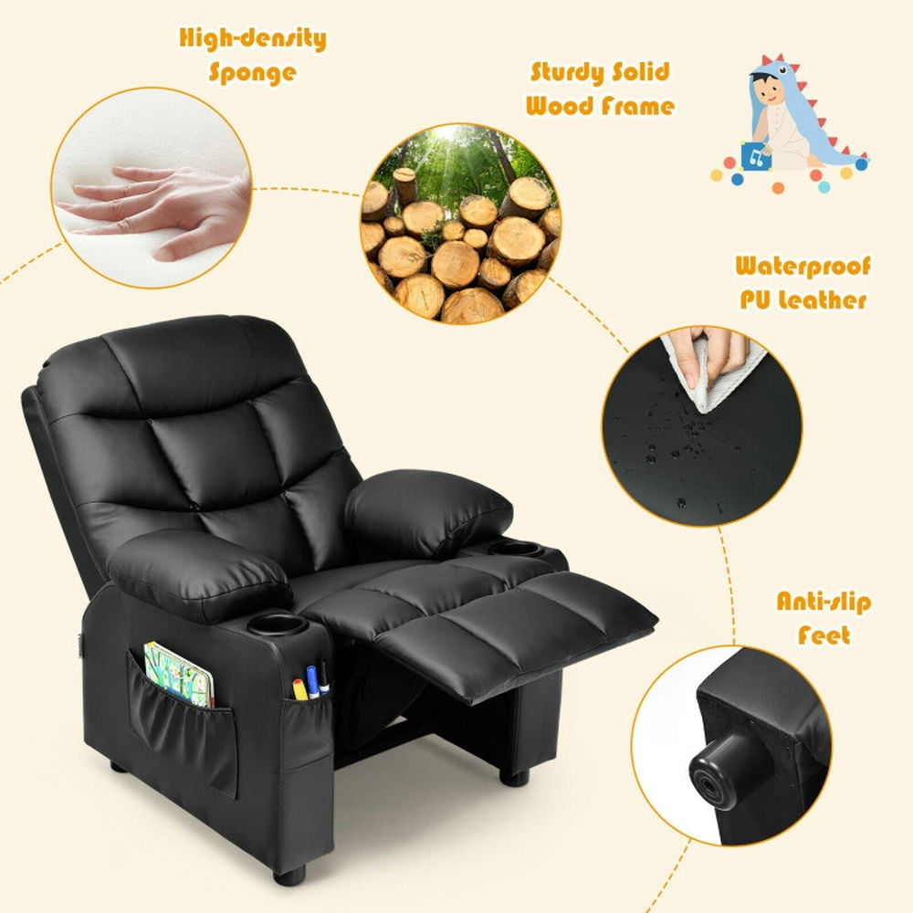 Hommoo Kids Recliner Chair with Cup Holder and Footrest for Children-Black, Kids Chairs for Kids Image 4