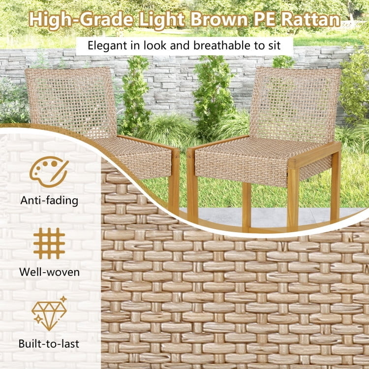 Hommoo Set of 2 Rattan Patio Wood Barstools Dining Chairs with Backrest, Brown Image 2