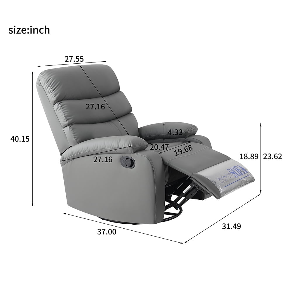 Hommoo Large Manual Recliner Chair for Living Room,Lying flat at 150 degrees,Cat scratch fabric,Light gray Image 7