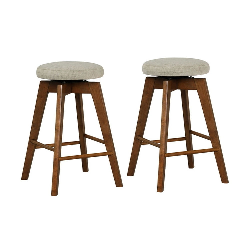 Hommoo 2 Pieces 26 Inch Backless Swivel Barstools with Linen Fabric Seat-Beige, Bar Height Stools, Bar Stools for Image 1