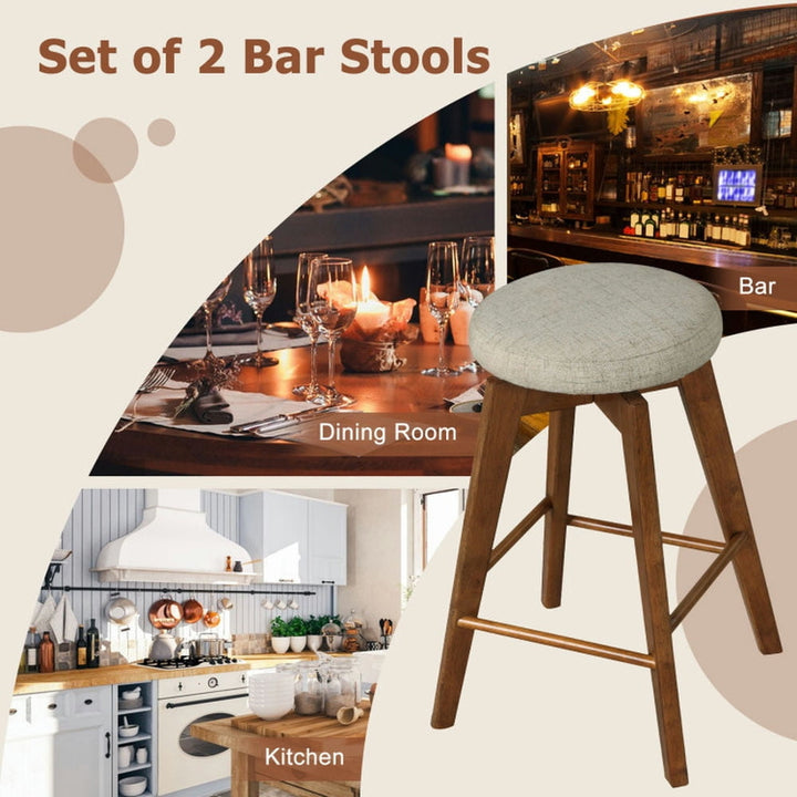 Hommoo 2 Pieces 26 Inch Backless Swivel Barstools with Linen Fabric Seat-Beige, Bar Height Stools, Bar Stools for Image 4