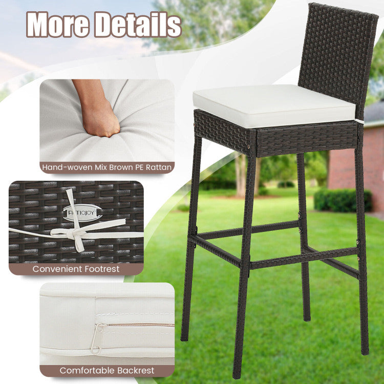 Hommoo 2 Pieces Patio Cushioned Wicker Barstools with Cozy Footrest-Set of 2 for Balcany, Poolside Image 2