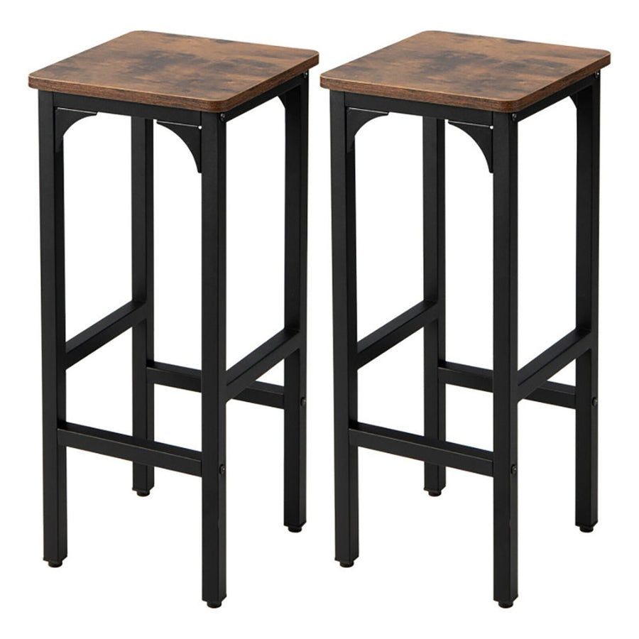 Hommoo 2 Pieces 28-Inch Height Wood Seat Kitchen Counter Height Stool Bar Chair Set of 2 for Kitchen Island Rustic Brown Image 1