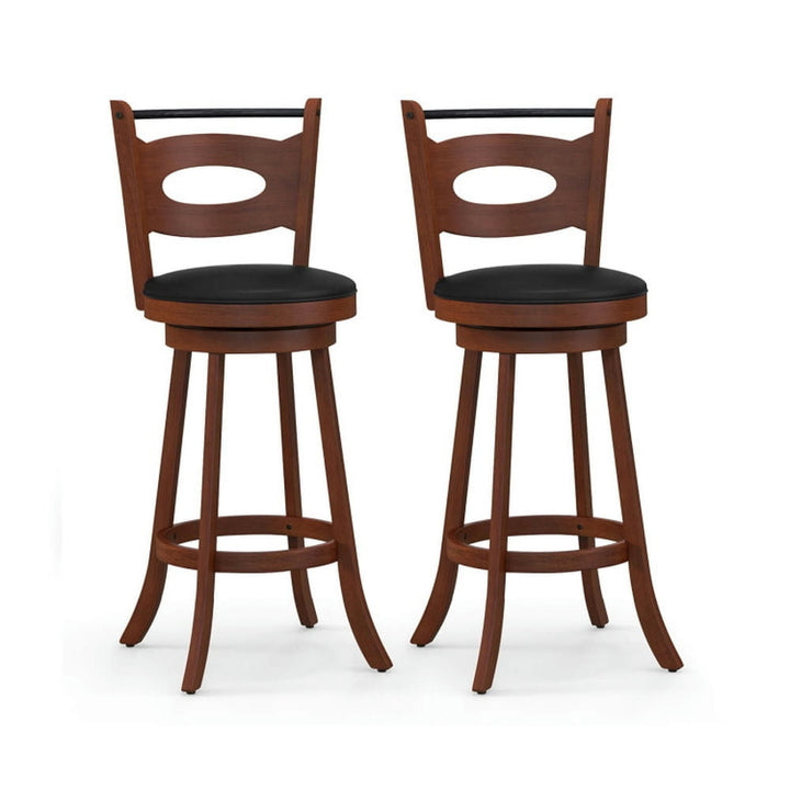 Hommoo 2 Pieces 24/29 inch Swivel Bar Stools with Curved Backrest and Seat Cushions-29 inches, Bar Height Stools, Bar Image 2