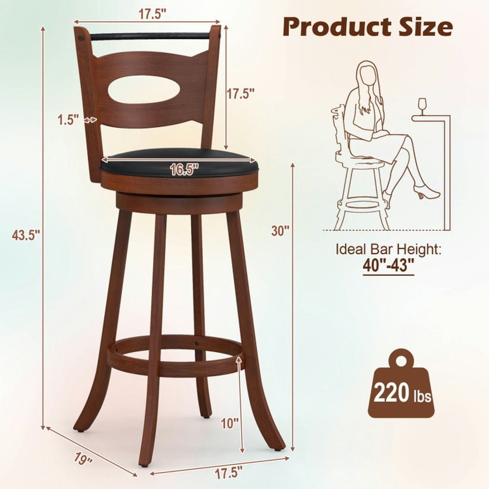 Hommoo 2 Pieces 24/29 inch Swivel Bar Stools with Curved Backrest and Seat Cushions-29 inches, Bar Height Stools, Bar Image 3