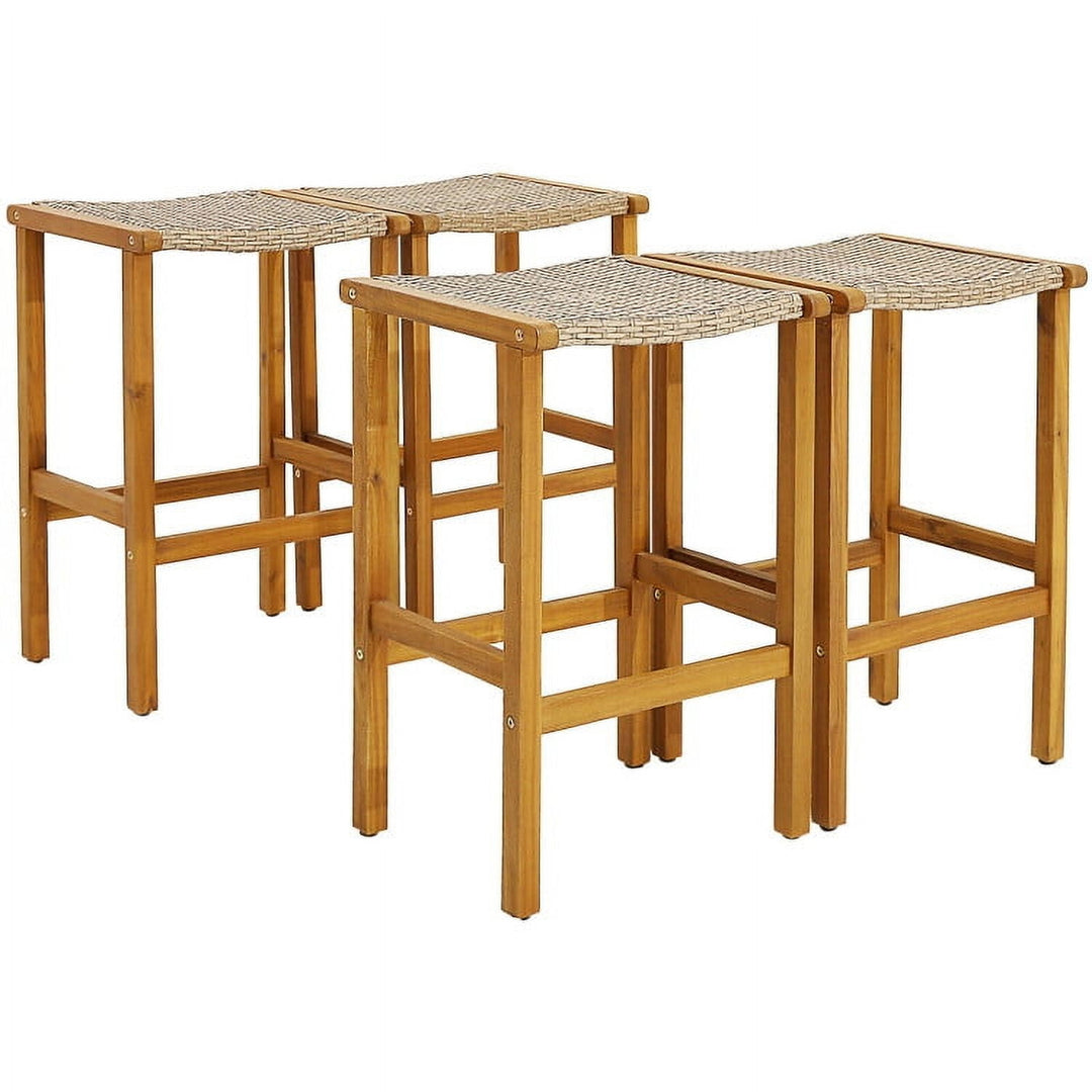 Hommoo Patio Wood Bar Stools Set of 2/4-4 Pieces for Balcany, Poolside Image 1