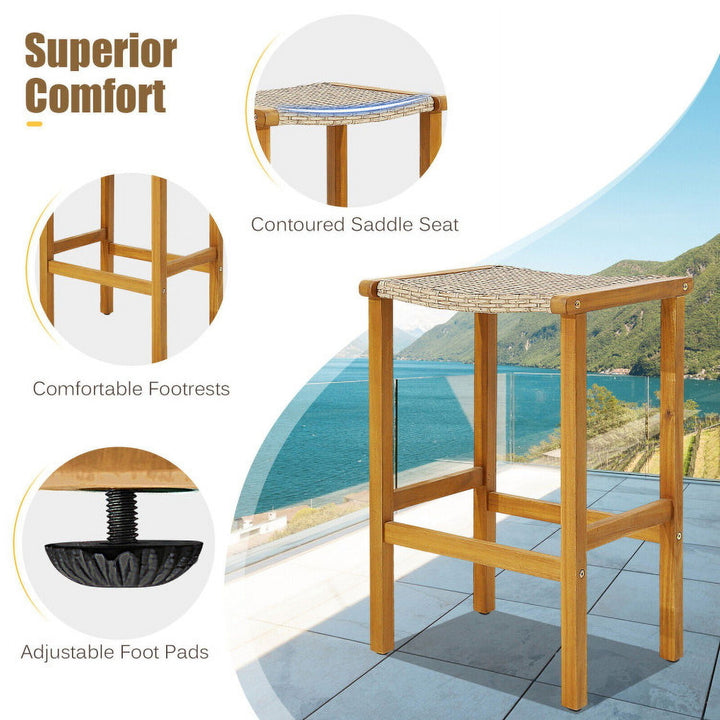 Hommoo Patio Wood Bar Stools Set of 2/4-4 Pieces for Balcany, Poolside Image 2