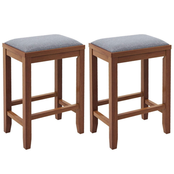 Hommoo 2 Pieces 25 Inch Upholstered Bar Stool Set with Solid Rubber Wood Frame and Footrest-Brown, Bar Height Stools, Image 1