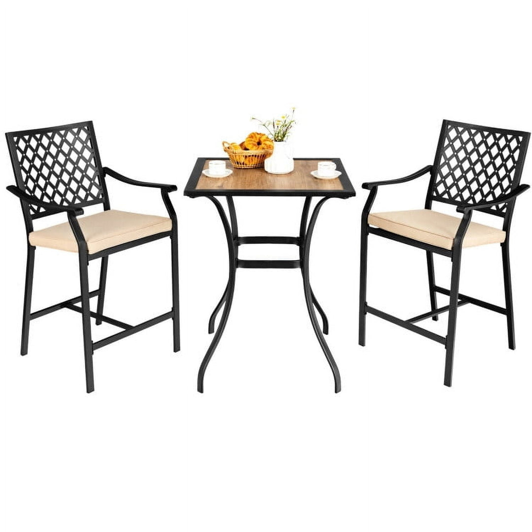 Hommoo 3 Pieces Patio Bar Set with 2 Bar Stools and 1 Square Table, Outdoor Dining Chair for Outside Patio Image 1