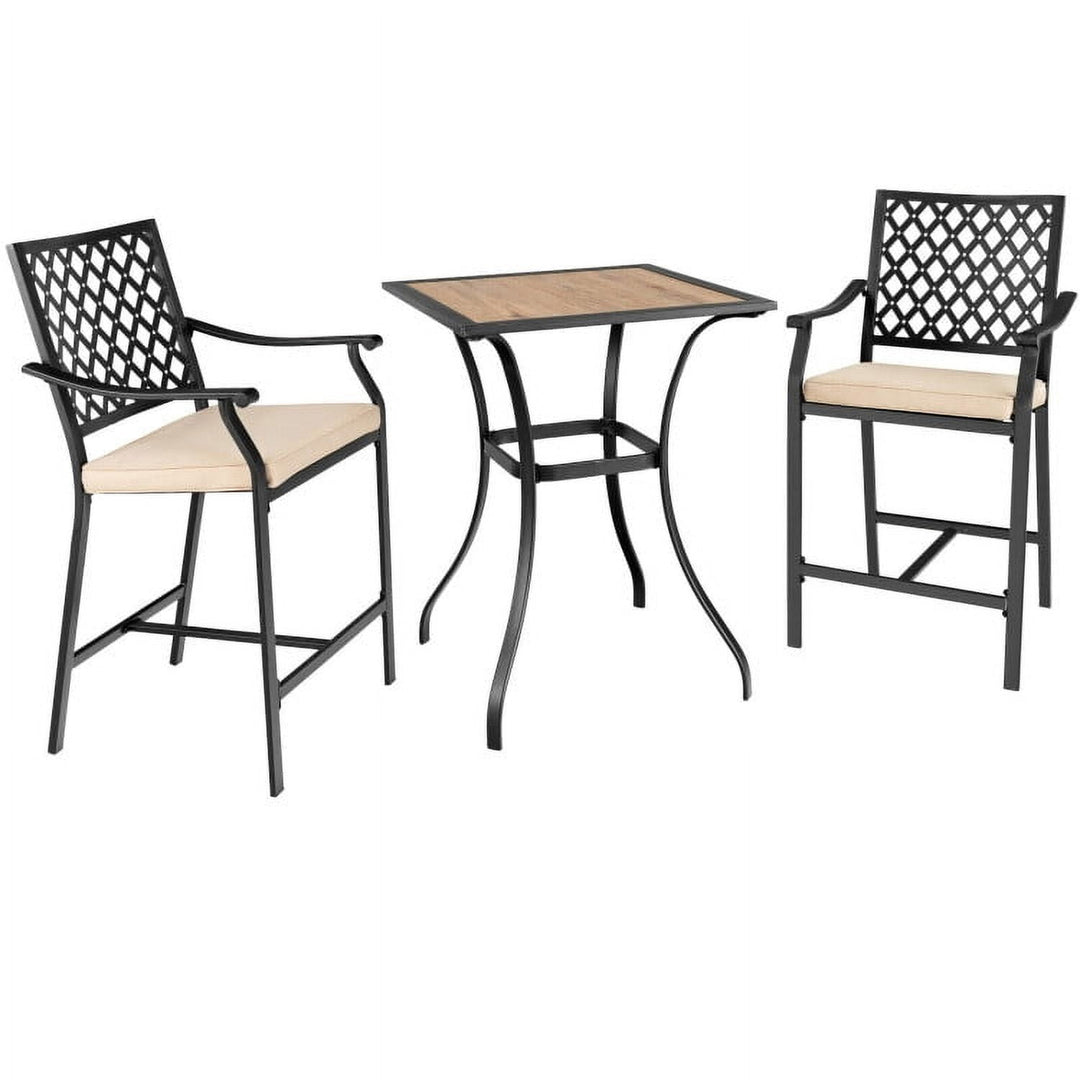 Hommoo 3 Pieces Patio Bar Set with 2 Bar Stools and 1 Square Table, Outdoor Dining Chair for Outside Patio Image 3