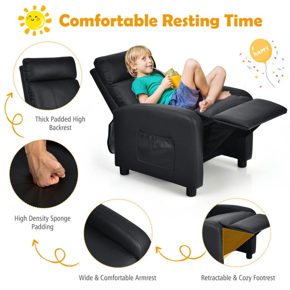 Hommoo Ergonomic PU Leather Kids Recliner Lounge Sofa for 3-12 Age Group-Black, Kids Chairs for Kids Image 2