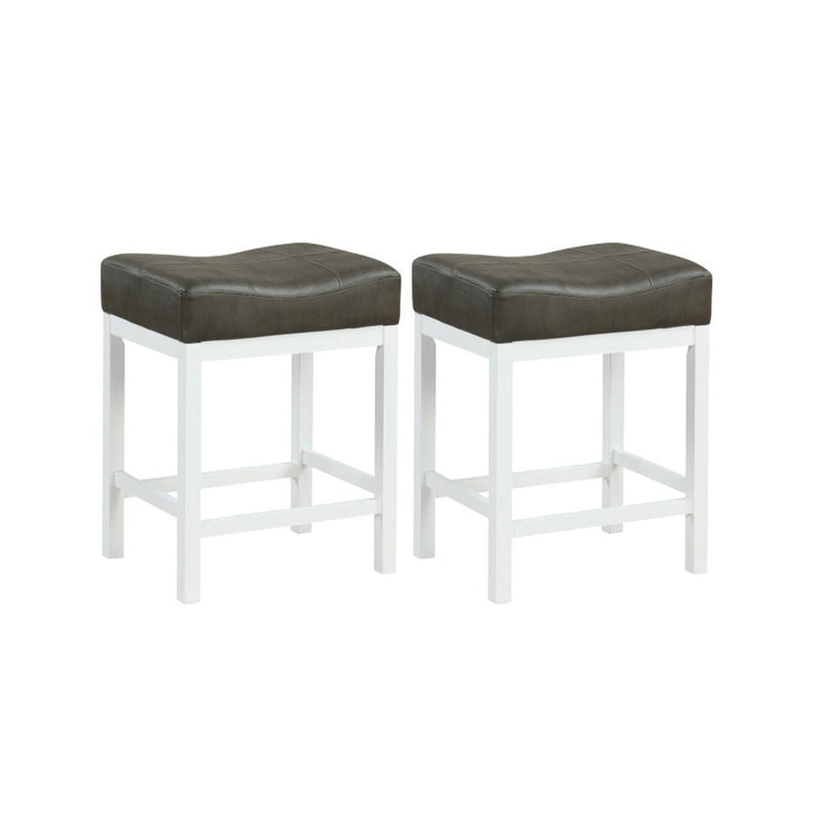 Hommoo Counter Bar Stools, Dining Stool,24.5 Inches Linen Fabric Saddle Stools Set of 2 with Cushioned Seat-Black and Image 1