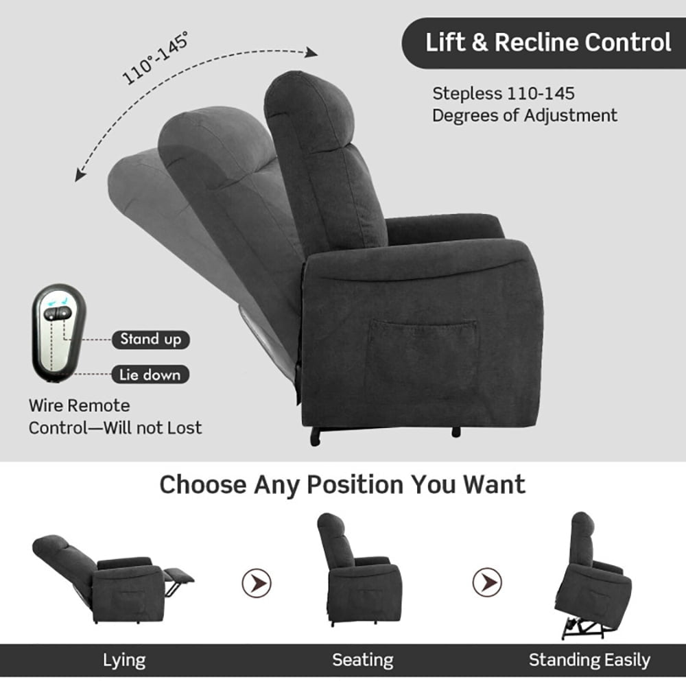 Hommoo Recliner Chair, Reclining Chair,Lounge Chair,Power Lift Recliner Chair with Remote Control for Elderly-Gray Image 3