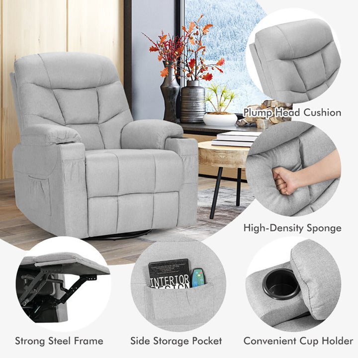 Hommoo Recliner Chair, Reclining Chair,Lounge Chair,Massage Rocking Recliner Chair with Heat and Vibration-Gray Image 2