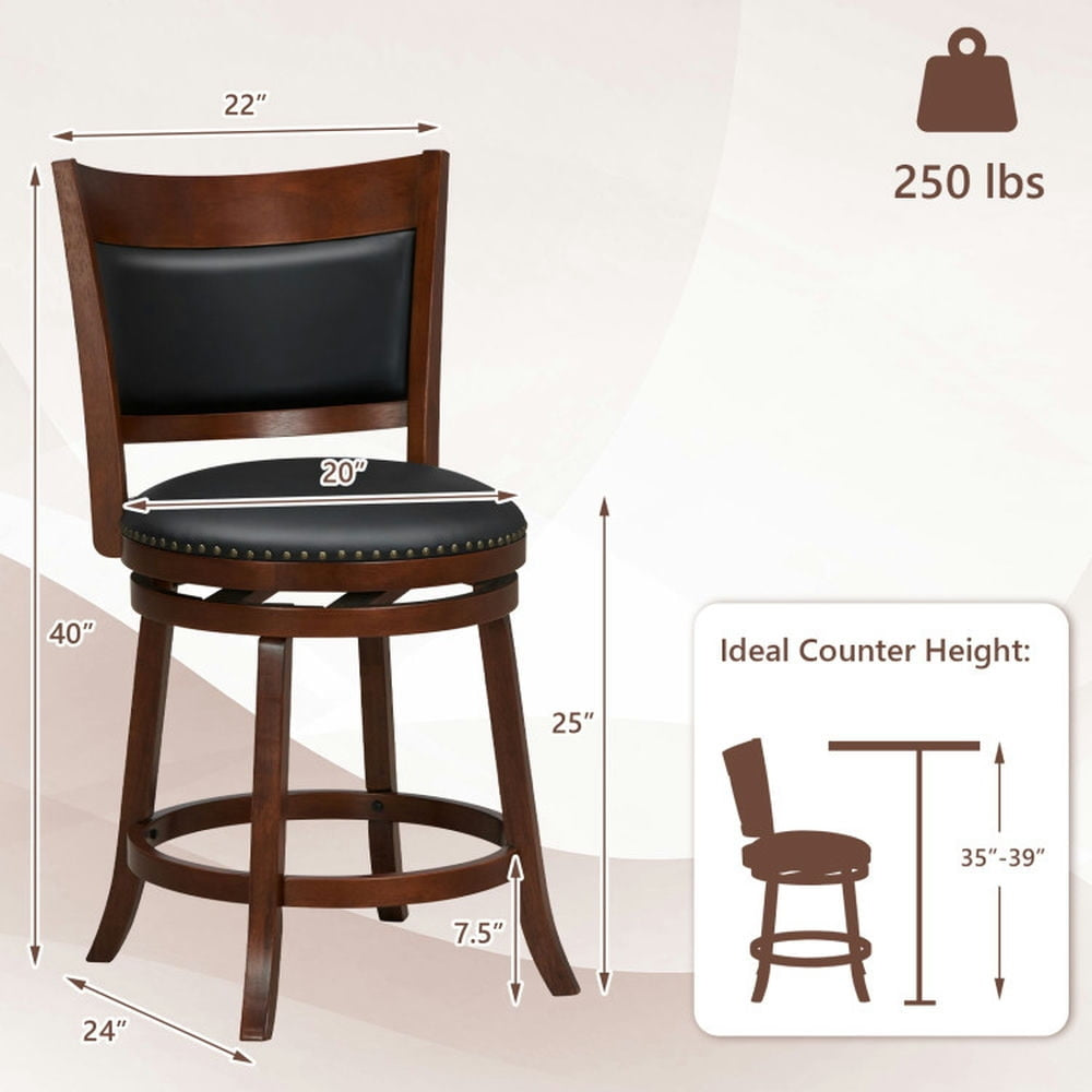 Hommoo Swivel Bar Stools Set of 2 with 20 Inch Wider Cushioned Seat-Brown, Bar Height Stools, Bar Stools for Kitchen Image 3