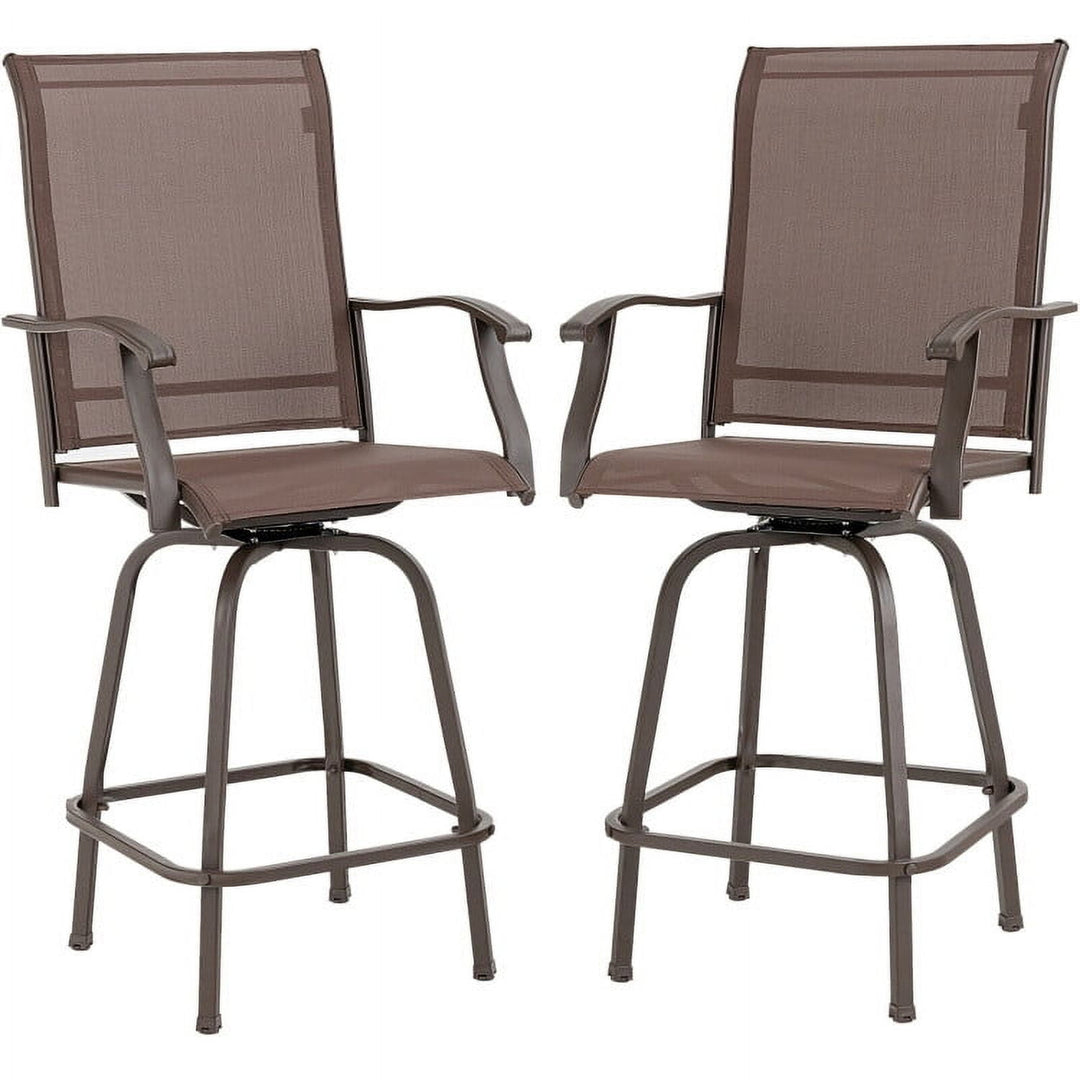 Hommoo 2 Pieces Patio 360 Rotation Swivel Bar Stool Set-Brown, Outdoor Dining Chair for Outside Patio, All Weather, Image 1