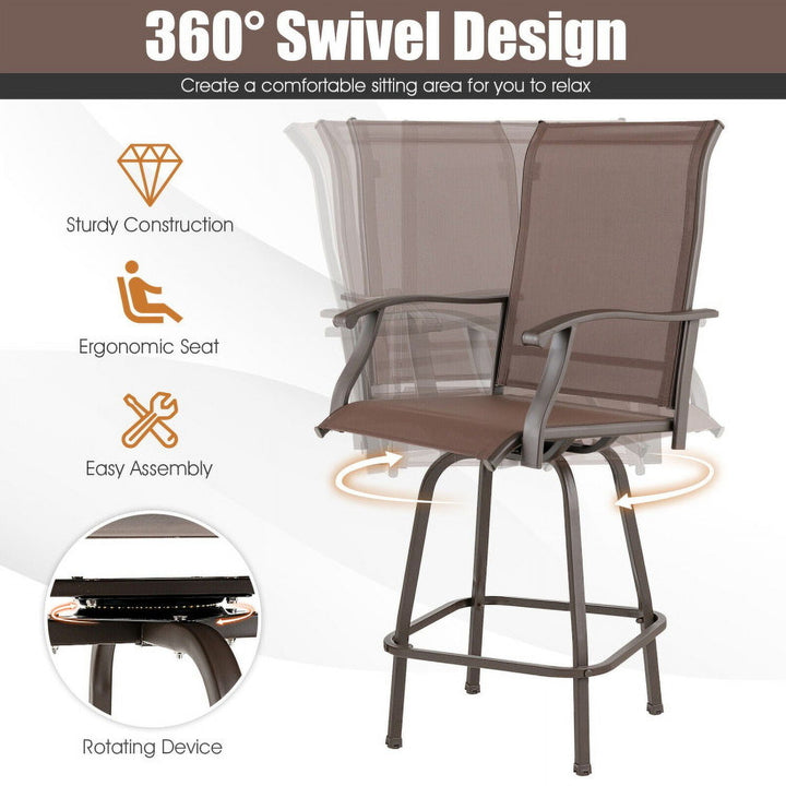 Hommoo 2 Pieces Patio 360 Rotation Swivel Bar Stool Set-Brown, Outdoor Dining Chair for Outside Patio, All Weather, Image 2