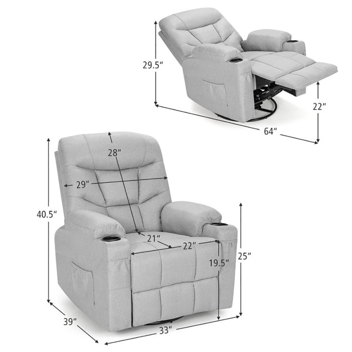 Hommoo Recliner Chair, Reclining Chair,Lounge Chair,Massage Rocking Recliner Chair with Heat and Vibration-Gray Image 4