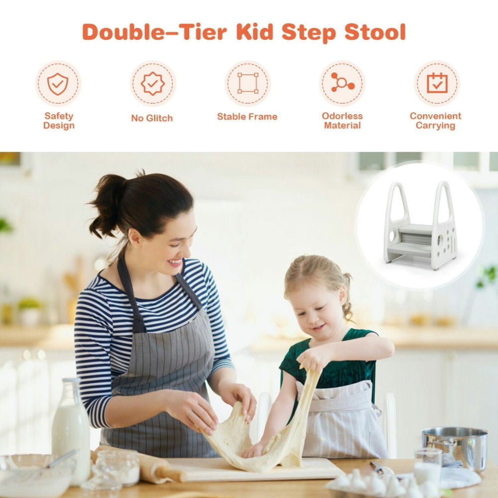 Hommoo Kids Step Stool Learning Helper with Armrest for Kitchen Toilet Potty Training-Gray Image 2